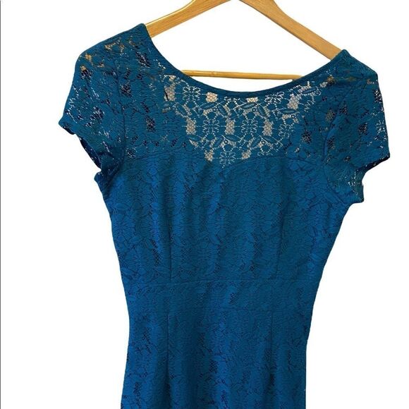 DORORTHY PERKINS Teal Lace Lined Sweetheart Short Sleeve Knee Length Dress 12UK - Picture 5 of 12
